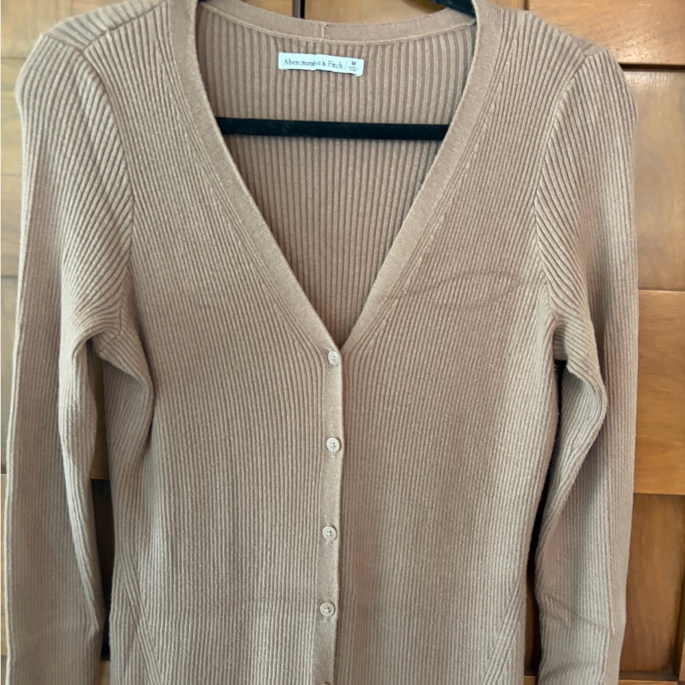 Abercrombie & Fitch Ribbed Button-Front Long Sleeve Dress in Brown - Picture 2 of 5